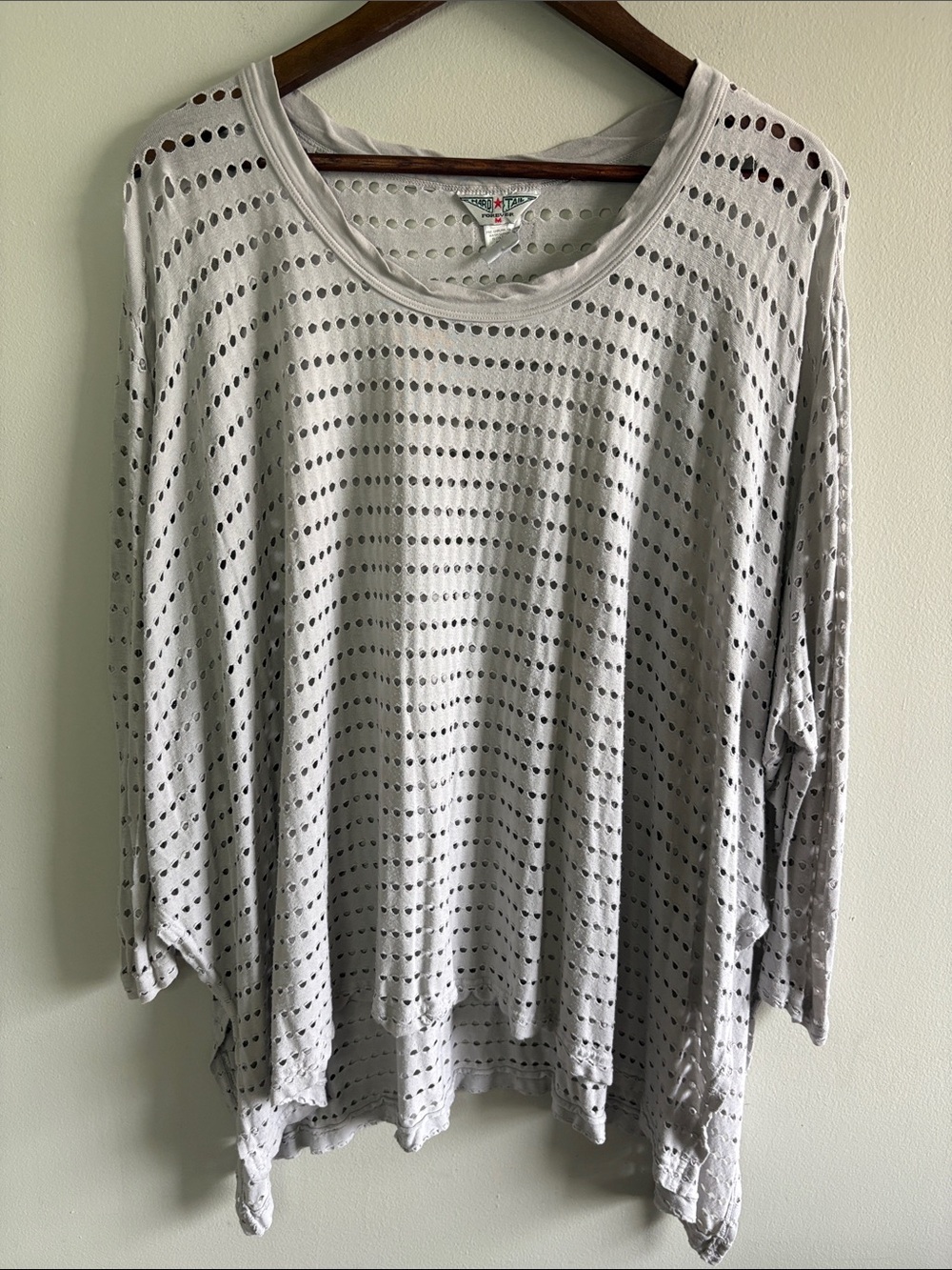 Hard Tail Forever Perforated Dolman Top Medium Gray Oversized Beach Cover Up